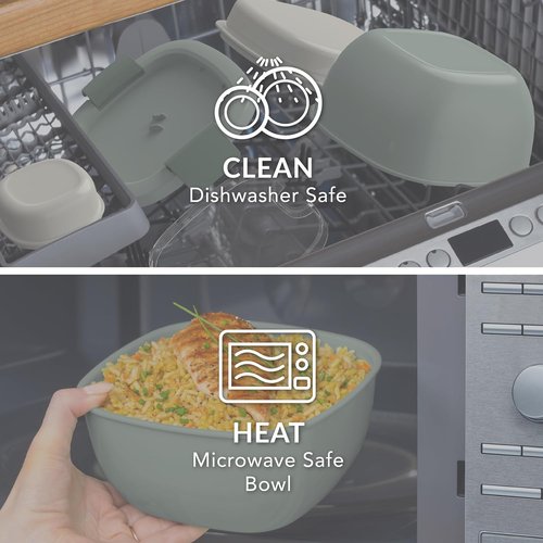 Bentgo Salad Container - 54 oz Leak-Proof Bowl with 4-Compartment Tray & Reusable Fork | BPA-Free Meal Prep (Khaki Green)
