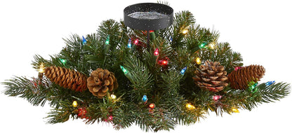 Nearly Natural 20-Inch Flocked Christmas Pine Candelabrum - Glittered with 35 Multicolored Lights & Pine Cones