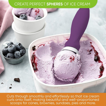 Spring Chef Ice Cream Scoop - Professional Heavy-Duty Scooper with Soft Grip Handle | Purple Color