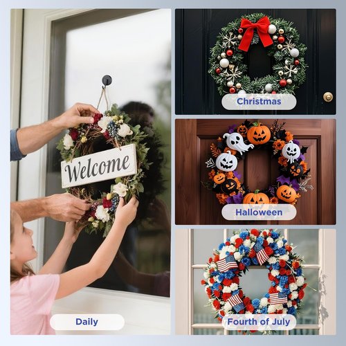 OUTXE Suction Cup Wreath Hanger, Upgraded Reef Hook for Front Door/Glass Window/Over Door, Christmas/Thanksgiving/Halloween/July 4th/Easter/Valentine/Spring/Summer/Fall (Black, 2-Pack)