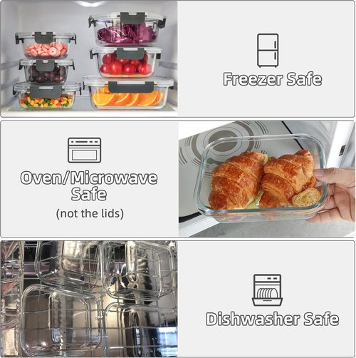 C CREST Glass Food Storage Containers Set - 12 Multi-Size Airtight Locking Lids for Meal Prep & Freshness