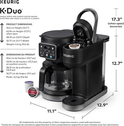 Keurig K-Duo Coffee Maker - Single Serve K-Cup Pod & Carafe - Sleek Black Design