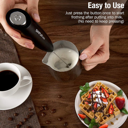 SIMPLETASTE Handheld Electric Milk Frother - Stainless Steel Whisk for Cappuccino & Latte | Black with Stand