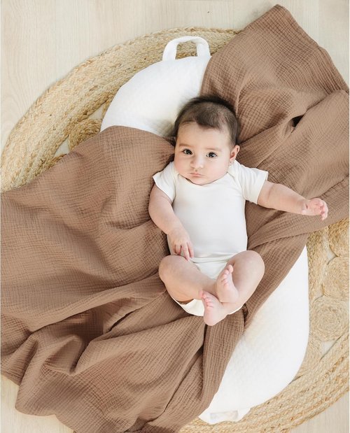 Konssy Muslin Swaddle Blankets - Soft & Breathable 2-Pack Baby Receiving Blankets | Large 47 x 47 Inches (Brown, Cream)
