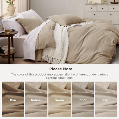 Bedsure Duvet Cover Set - King Size Light Brown Cotton-Like Bedding, 3 Pieces with Zipper Closure & Pillow Shams