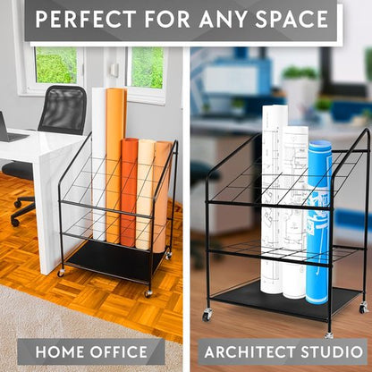 Blueprint Holder Storage Organizer - 20-Compartment Rack for Posters, Maps & Papers