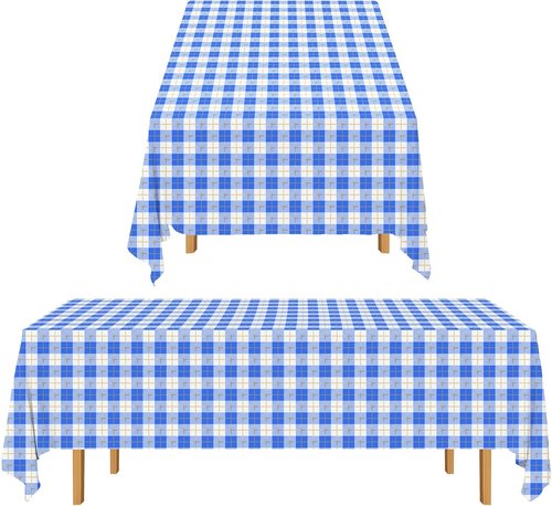 Gatherfun 3PCS Disposable Waterproof Tablecloth - Blue & White Gingham Checkered | 54x108 Inch for Parties & Events