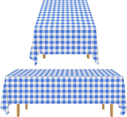 Gatherfun 3PCS Disposable Waterproof Tablecloth - Blue & White Gingham Checkered | 54x108 Inch for Parties & Events