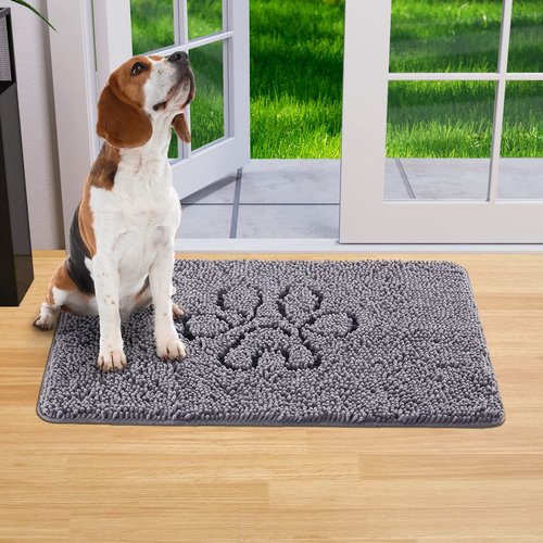 Lifewit Chenille Doormat Traps Mud and Water, Non Slip Entryway Rug for Muddy Shoes and Dog Paws, Machine Washable Indoor Front Door Mat for Pet Entry, Back Door, Mud Room, Gray, 24" × 36"