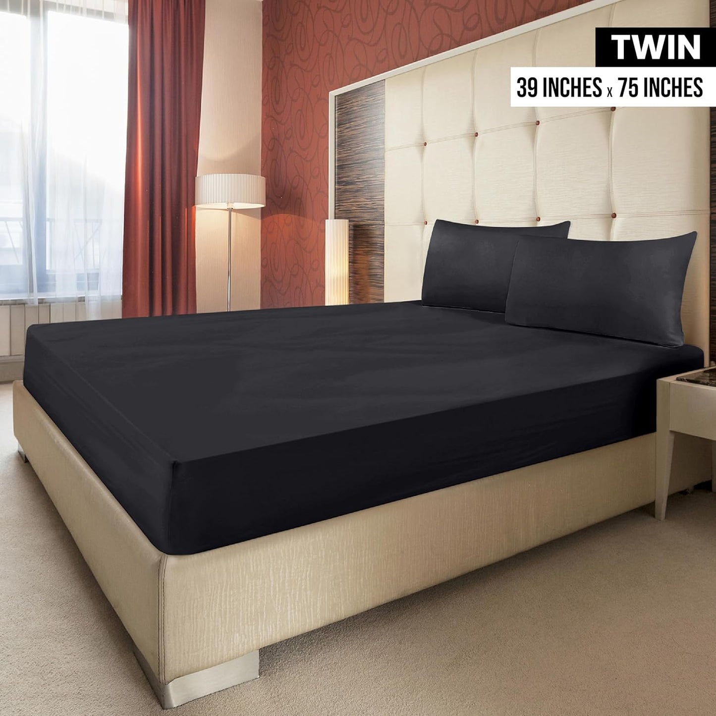 Utopia Bedding Twin Fitted Sheets - Soft Brushed Microfiber - Deep Pockets, Fade Resistant | Bulk Pack of 2 (Black)