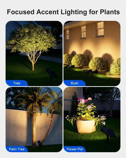 Skiennix Solar Power Spot Lights - Waterproof LED Landscape Uplights for Outdoor Decor | Warm White
