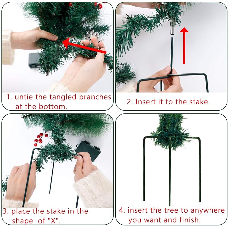 2 Pack Pre-Lit 2ft Pathway Christmas Trees with Stake - Battery Operated, 60 LED
