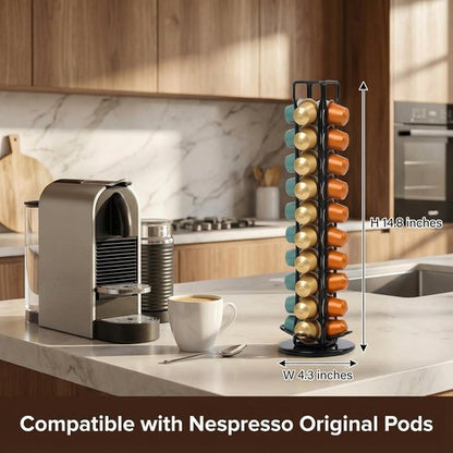 Coffee Pod Holder - Nespresso OriginalLine Rotating Carousel Organizer | Black, 40 Pods Capacity