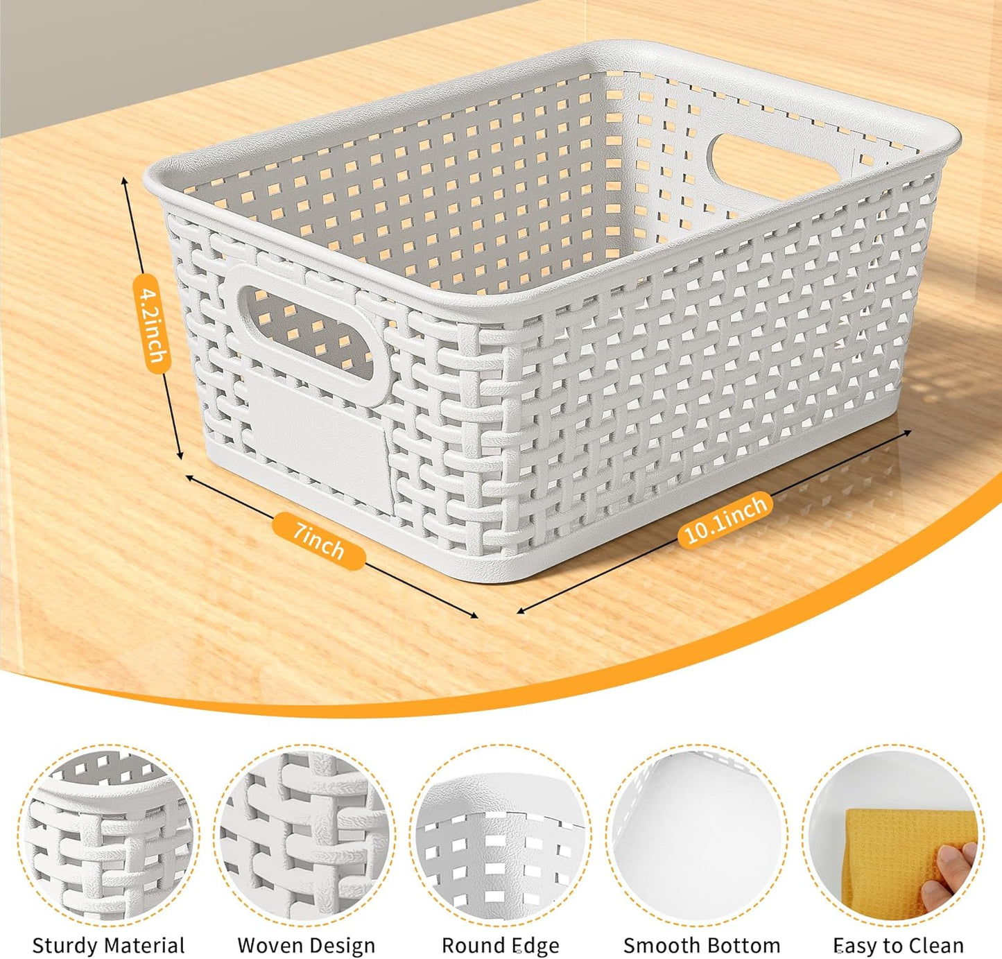 White Plastic Storage Baskets by [Brand Name] - Durable Stackable Bins with Labels | Pack of 8 for Organizing Desktops, Closets, and More