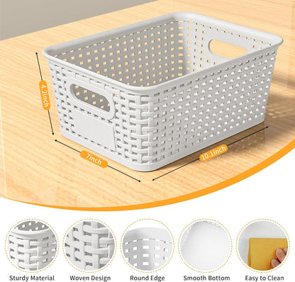 White Plastic Storage Baskets by [Brand Name] - Durable Stackable Bins with Labels | Pack of 8 for Organizing Desktops, Closets, and More