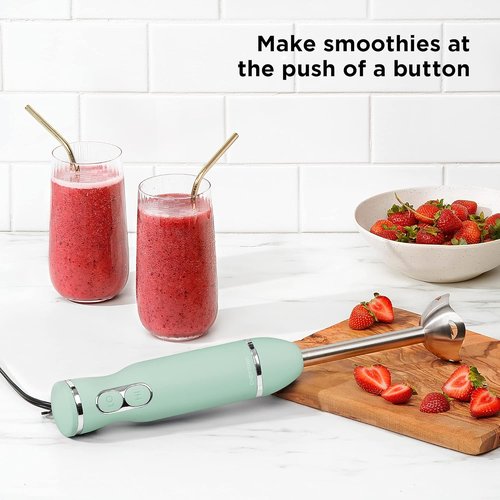 Chefman Immersion Stick Blender - Powerful 2-Speed Handheld Mixer with Stainless Steel Blades | Sage Color