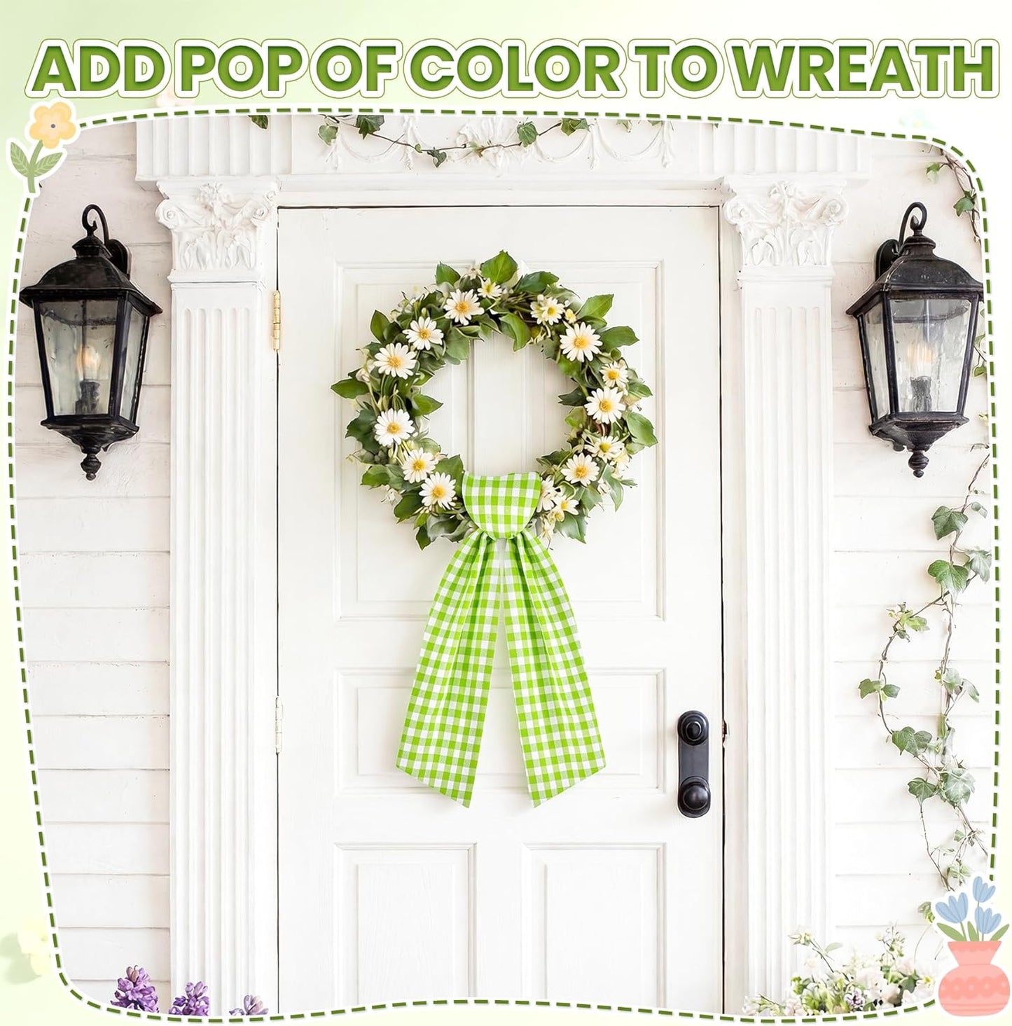 Skiennix Spring Wreath Sash - 56 Inch Green and White Plaid for Holiday Indoor/Outdoor Decor