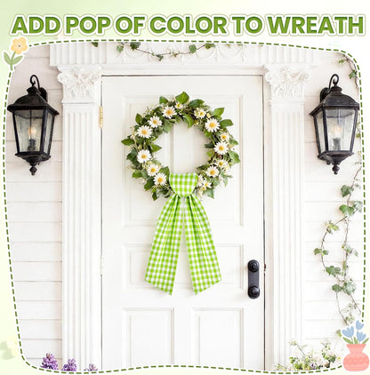 Skiennix Spring Wreath Sash - 56 Inch Green and White Plaid for Holiday Indoor/Outdoor Decor