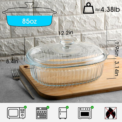 NUTRIUPS Glass Casserole Dish - Borosilicate Glass with Lid for Oven Baking | 3QT Size
