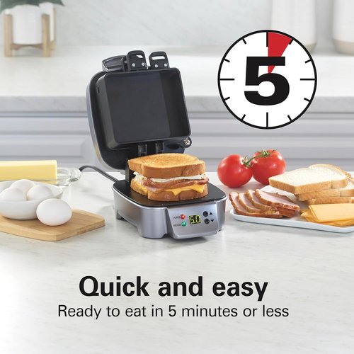 Hamilton Beach Sandwich Stacker - Customizable Hot Sandwich Maker with Built-In Timer | Non-Stick, Compact Design, Silver