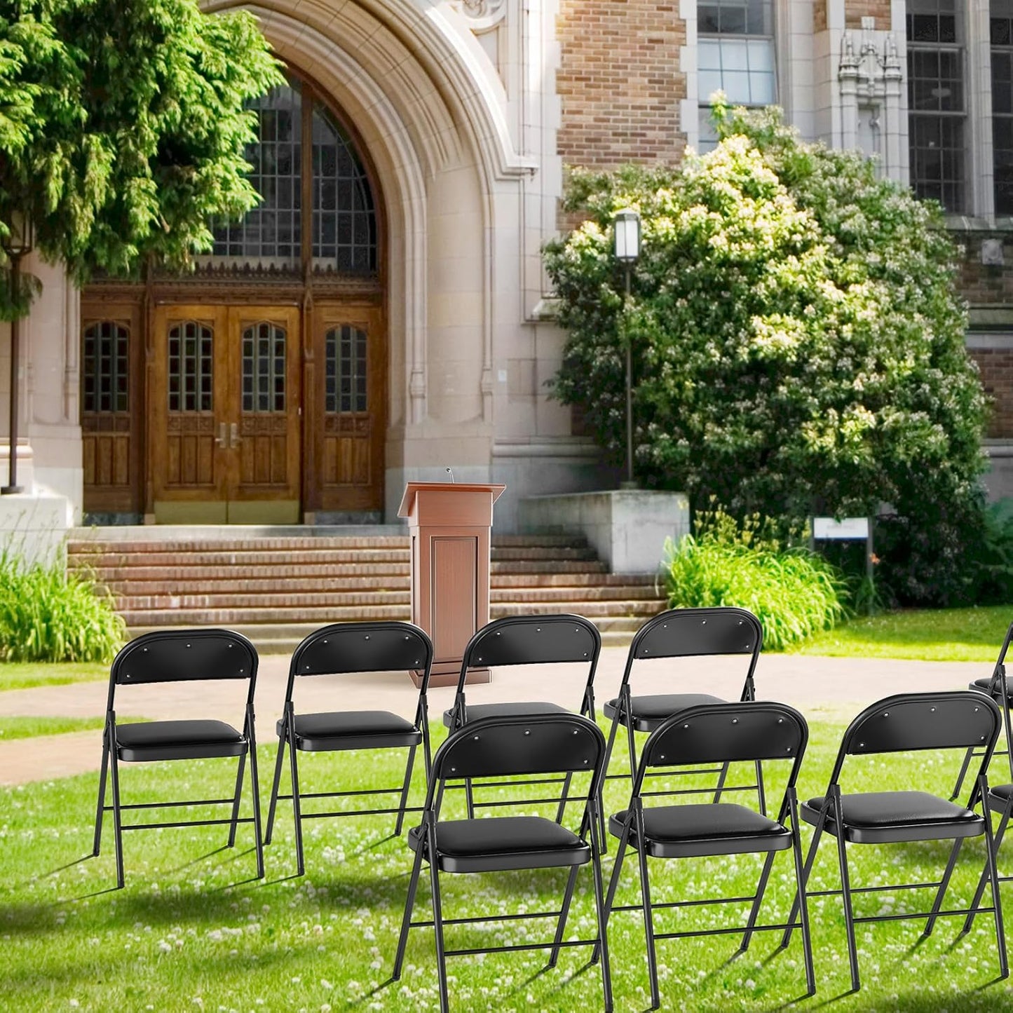 VINGLI Folding Chairs - 6 Pack with Padded Seats & Metal Frame, 350 lbs Capacity, Black