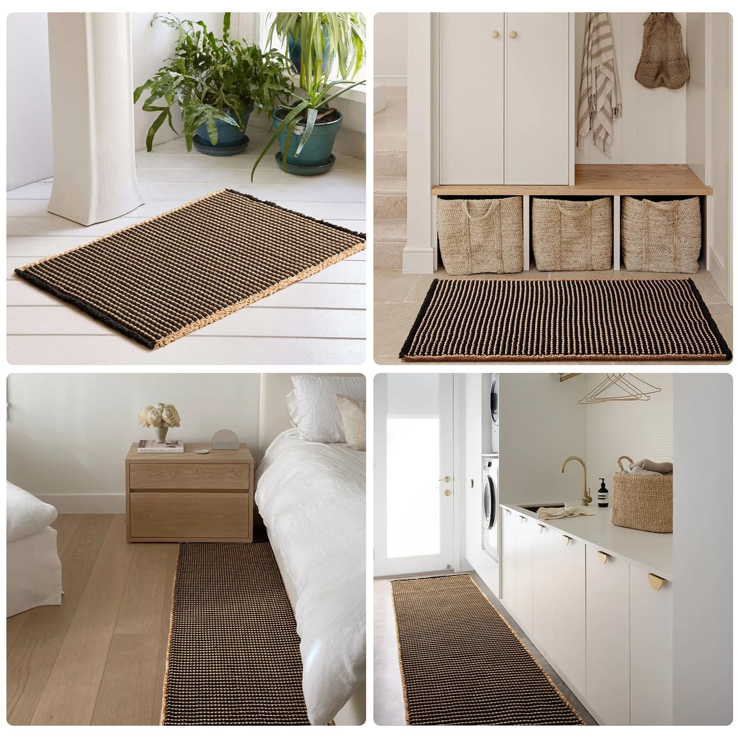 TYUU Waffle Runner Rug Bathroom, Long Boho Bathroom Rugs Non Slip Washable Super Absorbent Quick Dry Farmhouse Bath Decor, 72"x24" Khaki and Black