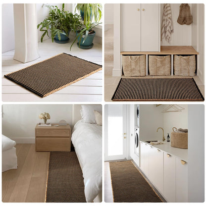 TYUU Waffle Runner Rug Bathroom, Long Boho Bathroom Rugs Non Slip Washable Super Absorbent Quick Dry Farmhouse Bath Decor, 72"x24" Khaki and Black