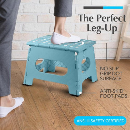 Handy Laundry Step Stool - 9 Inch Foldable Plastic Stool for Adults & Kids, 300 lb Capacity, Non-Slip, Portable - Teal