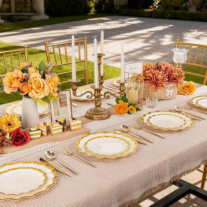 Ivory Plastic Plates with Gold Rim - 60Pcs, Disposable Tableware (Variation: Ivory)
