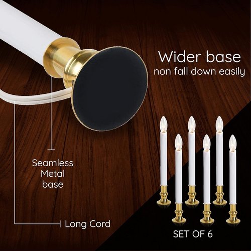 Electric Christmas Window Candle Lamp - 6-Pack | Brass-Plated Base with LED Bulbs | Dusk-to-Dawn Sensor