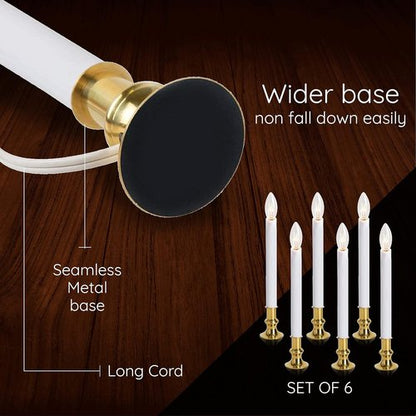 Electric Christmas Window Candle Lamp - 6-Pack | Brass-Plated Base with LED Bulbs | Dusk-to-Dawn Sensor