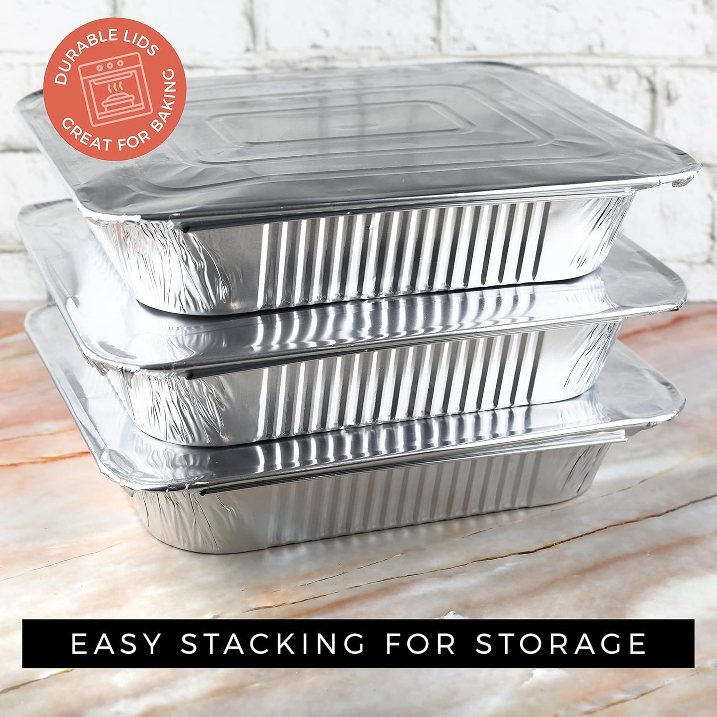 NYHI 9x13 Aluminum Pans With Lids - Disposable Half Size Foil Pans for Catering & Baking | 10 Pack