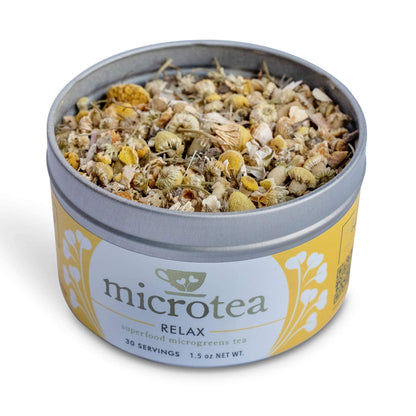 MICROTEA Organic Loose Leaf Functional Teas PLUS Immune Supporting Antioxidant Microgreens for Vitamins, Micronutrients | (Relax)