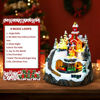 MXwcy Animated Christmas Village Decoration - Lighted Church Choir & Moving Train | Holiday Centerpiece