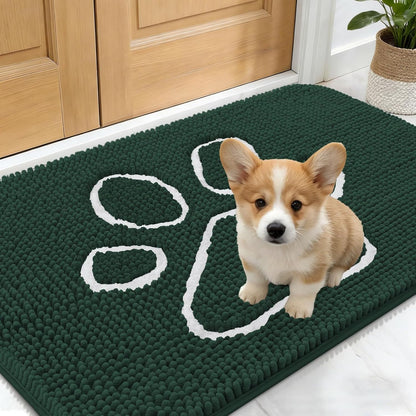 OLANLY Dog Door Mat - Absorbent Non-Slip Mud Mat for Muddy Paws | 24x16 Blackish Green Design