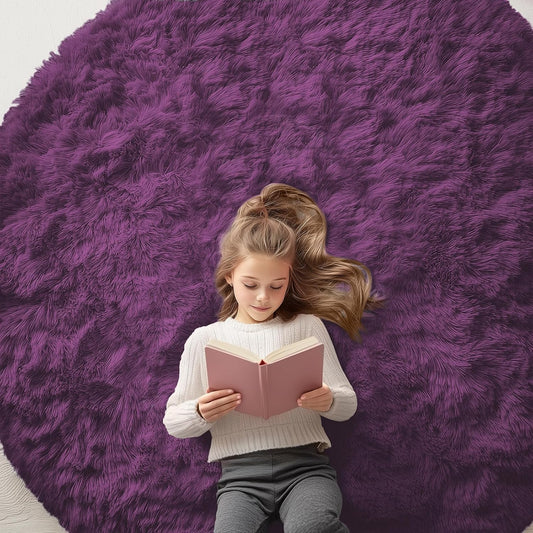 OLANLY Dark Purple Round Rug - Soft, Fluffy 6 ft Machine Washable Area Rug for Bedroom & Living Room Decor