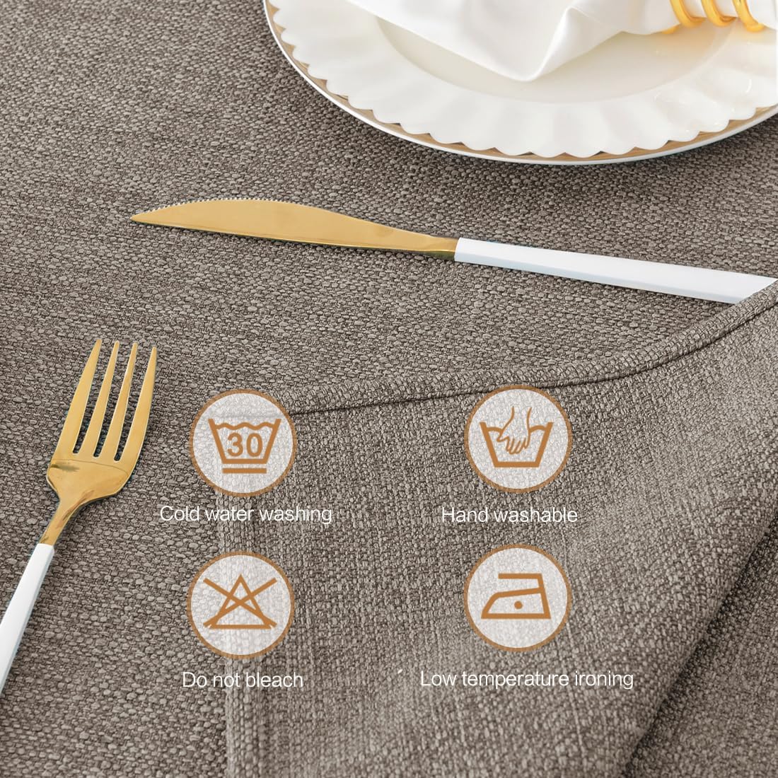 Skiennix Rectangle Tablecloth - 71x55 Inches Faux Linen, Wrinkle-Free & Waterproof in Taupe Brown