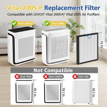 **LEVOIT Vital 200S Replacement Filter - 3-in-1 HEPA & Activated Carbon Filters | 2 Pack, White**