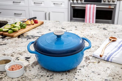 Lodge Enameled Cast Iron Dutch Oven | 4.5 Quart with Lid & Dual Handles - Oven Safe to 500°F - Caribbean Blue