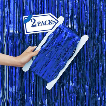 Blue Metallic Tinsel Foil Fringe Curtains by [Brand Name] - 3.28 ft x 6.56 ft Backdrop for Birthday & Wedding Decor