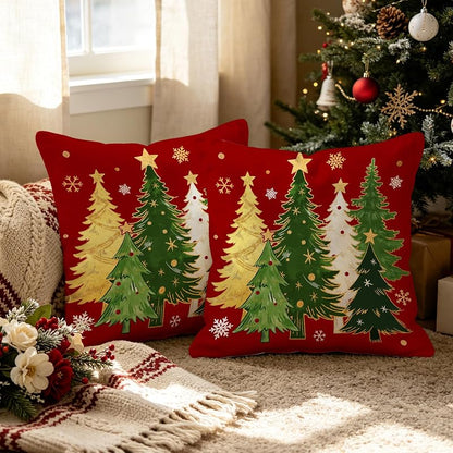 Pinata Xmas 18x18 Pillow Covers Set of 2 - Christmas Tree, Red Bird & Star Decor (Variation of THIS listing: Xmas 1818-2-tree Red+18" x 18")