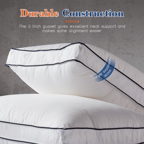 Decroom Goose Feather Down Fiber Pillows Queen Size Set of 2, Soft Pillows for Luxury Hotel Quality Gusseted Pillow 2 Pack, Bed Pillows for Sleeping, Breathable, Fluffy for Side, Back Sleepers