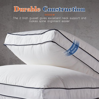 Decroom Goose Feather Down Fiber Pillows Queen Size Set of 2, Soft Pillows for Luxury Hotel Quality Gusseted Pillow 2 Pack, Bed Pillows for Sleeping, Breathable, Fluffy for Side, Back Sleepers