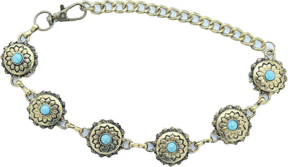 TrendyFashionJewelry | Women's Western Bohemian Boot Chain Bracelet Anklet - Antique Gold with Blue Flower Charm