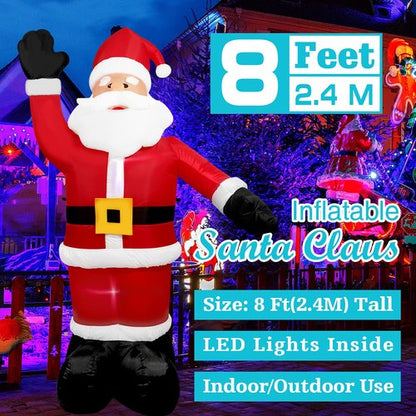 Decfine 8 Feet Christmas Inflatable Santa Claus Lighted Blow Up Christmas Yard Decoration with Built in Fan and Anchor Ropes (03-Santa)