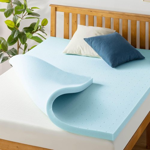 Best Price Mattress 2 Inch Ventilated Memory Foam Mattress Topper, Cooling Gel Infusion, Short Queen Blue