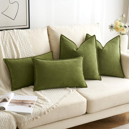 MIULEE Decorative Pillow Covers - Soft Chenille Moss Green | 18x18 Inch Farmhouse Cushion for Sofa & Bedroom