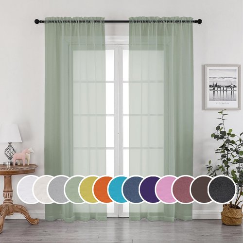 OWENIE Sheer Curtains 90 Inches Long 2 Panels Set, Sage Green Sheer Curtains Rod Pocket Voile Drapes for Living Room, Airy Soft-Touching Drapes, 2 PCS Panels, Each 42" W x 90" L Inch