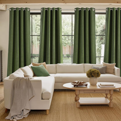 NICETOWN Blackout Curtains - Short Faux Linen in Forest Green | 63-Inch Grommet Top, 2 Panels for Modern Farmhouse Style