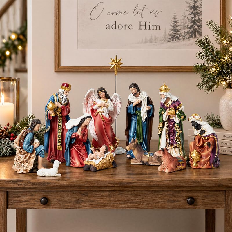 Nativity Sets for Christmas Indoor 13-Piece Display, 5.9 Inch - Variation: 5.9inch